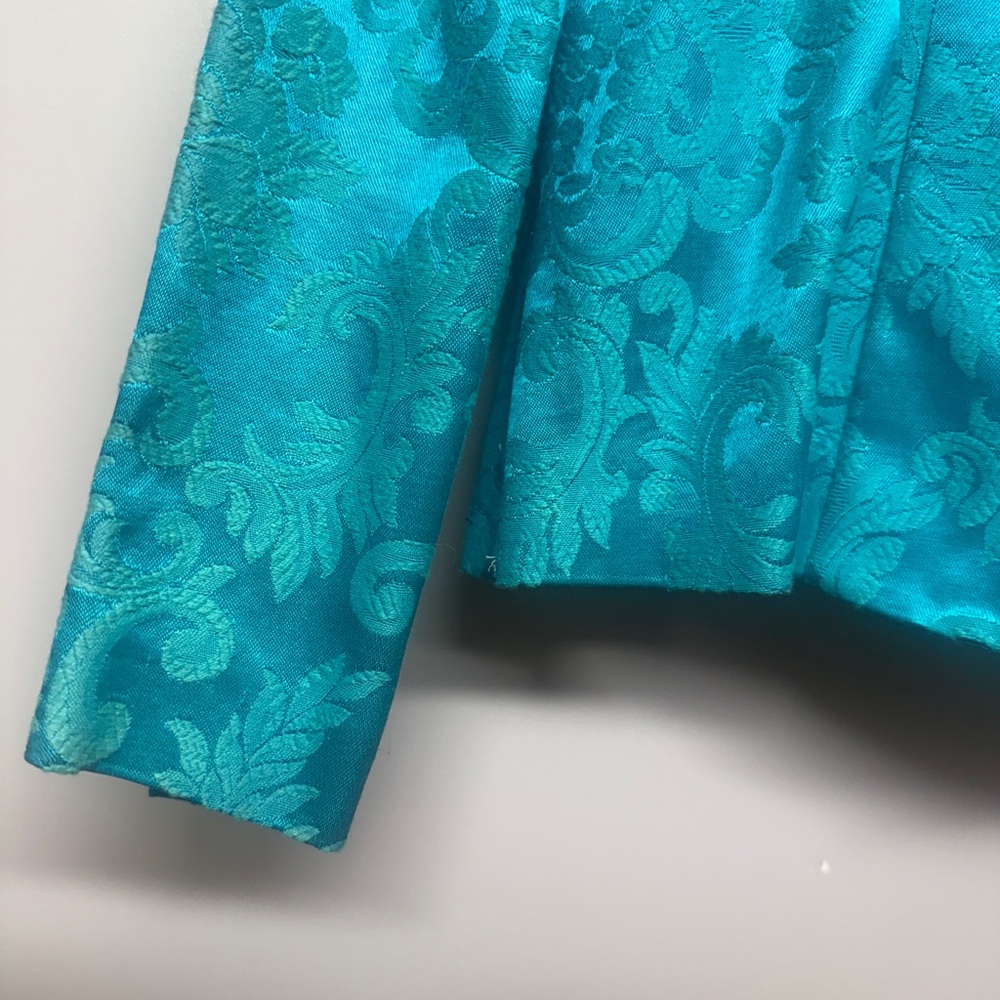 Vintage Lori Weidner Petites Vintage Teal Jacquard ButtonUp Blazer Jacket SIZE10 - Picture 4 of 6